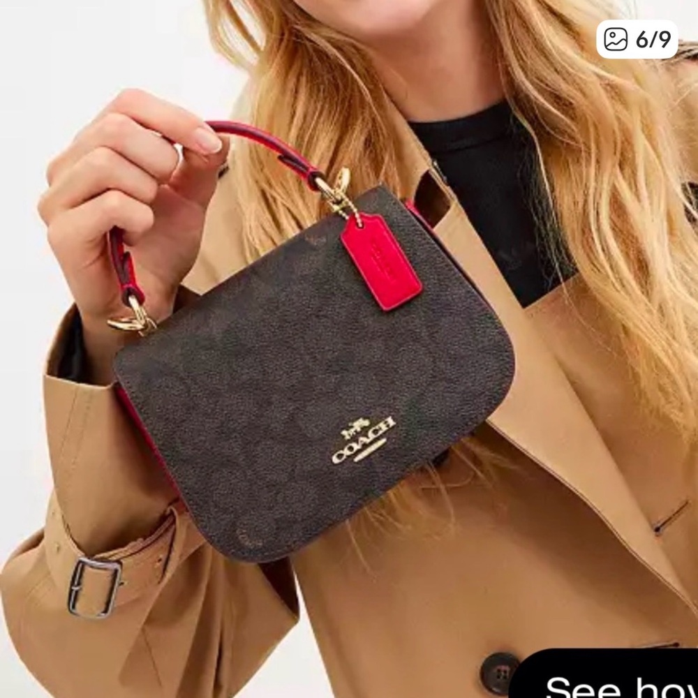 Coach Small Signature Bold Red Lyra Crossbody-CX809 - Picture 12 of 13